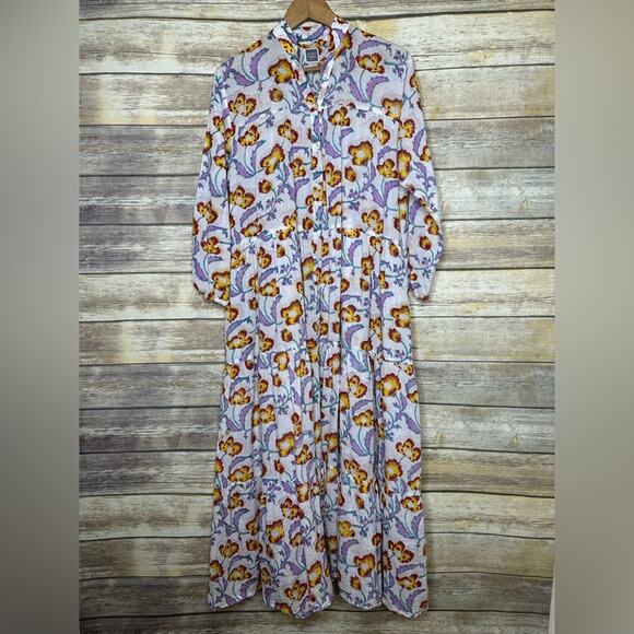 Anthropologie PAREKH BUGBEE S/M Lulu Summer Maxi Dress in white floral batik - Picture 2 of 9